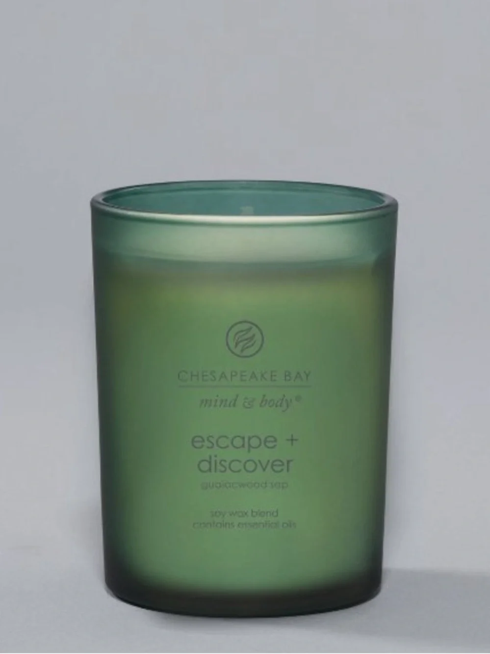 CHESAPEAKE BAY NWT Frosted Glass Escape + Discover Lidded Candle Green 8.8oz